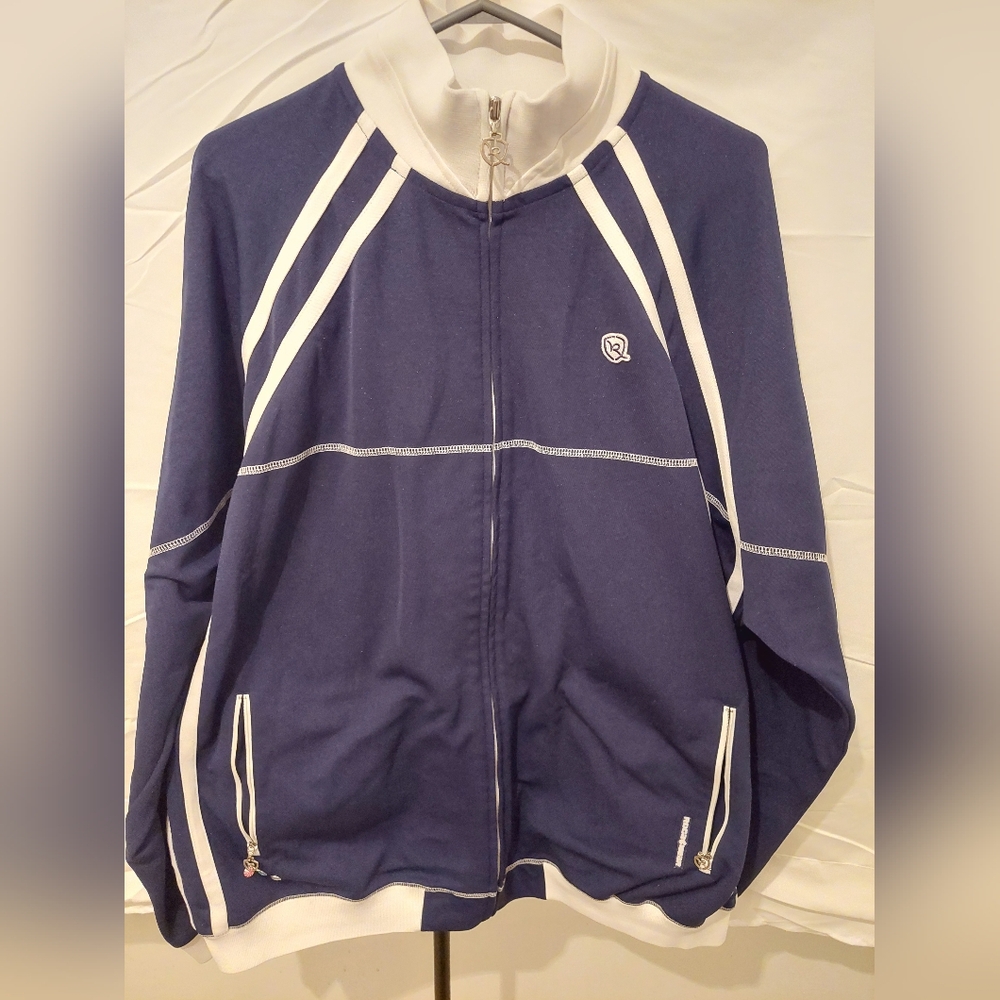 Rocawear Men's XL Dark Navy Blue and White Zip-Up Sweatsuit Jacket